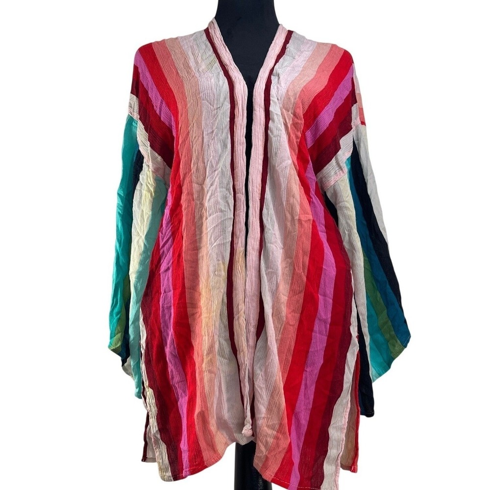 Billabong Womens S/M Striped Kimono Cardigan‎ Multicolor Rayon Boho Beachwear